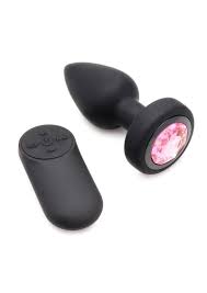 28X Vibrating Silicone Pink Gem Anal Plug - Small